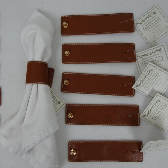 Brown Napkin Rings Faux Leather Vegan Farmhouse Set Of 12 Holiday - Picture 9 of 9